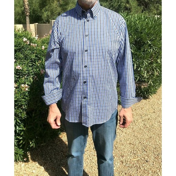 MILLER Performance Men's No Iron Cotton Long Sleeve Checked Shirt SZ LG PreOwned - Picture 5 of 9